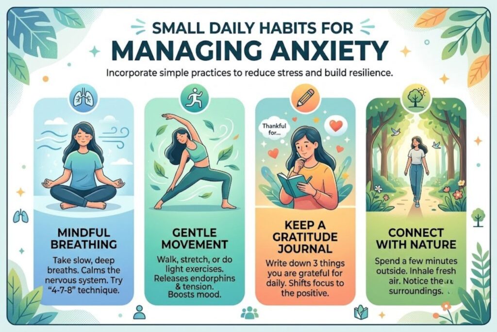 Person practicing breathing exercises for coping with anxiety