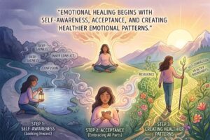 Person practicing emotional healing and self-reflection while finding inner peace in nature
