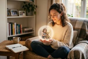Person embracing their younger self through inner child healing and emotional growth
